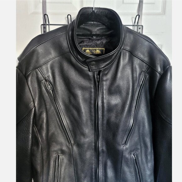 US Made Co Black Leather Jacket Padded Heavy Motorcycle Biker Mens 40 Medium - Picture 3 of 16